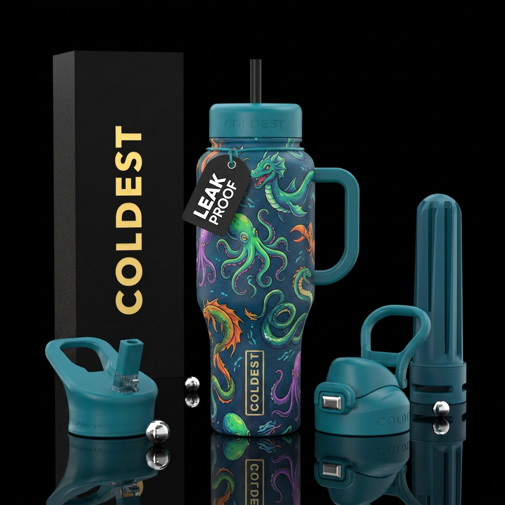 Sea monsters water bottle design