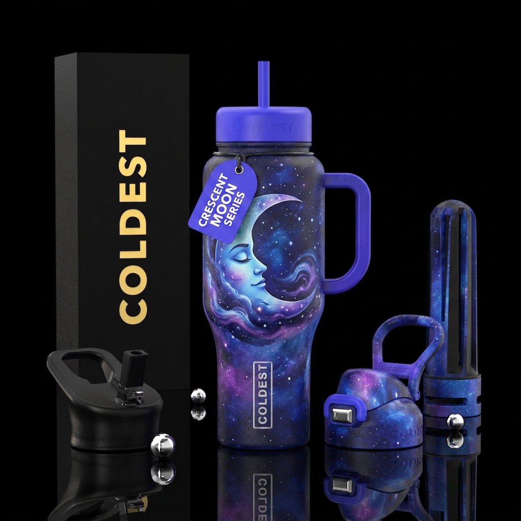 Sleeping crescent moon water bottle design