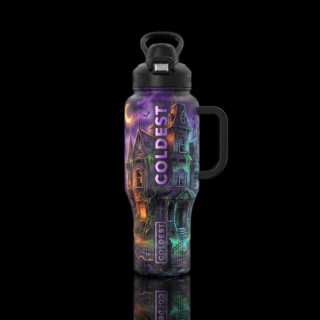 Haunted house water bottle design