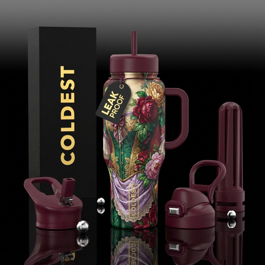 Victorian dress form floral, photorealistic, detai... water bottle design