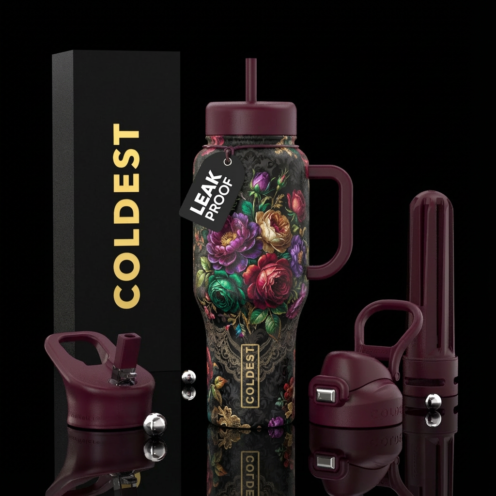 Victorian dress form floral, photorealistic, detai... water bottle design