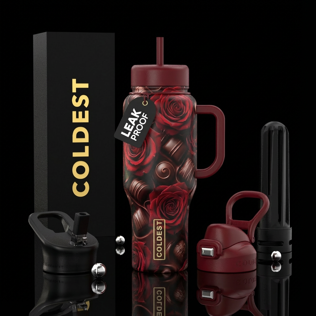 Red roses and chocolates, elegant, sophisticated, ... water bottle design