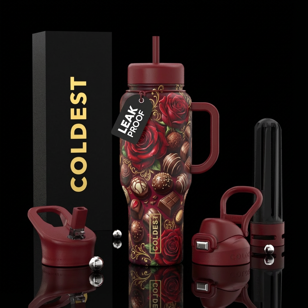 Red roses and chocolates, elegant, sophisticated, ... water bottle design