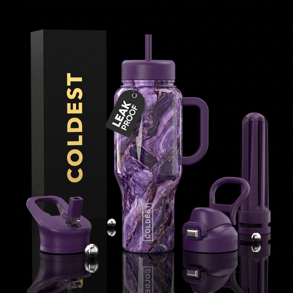 Purple marbles water bottle design