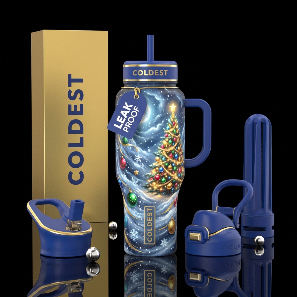 Snow storm,  moonlight in the background. Decorate... water bottle design