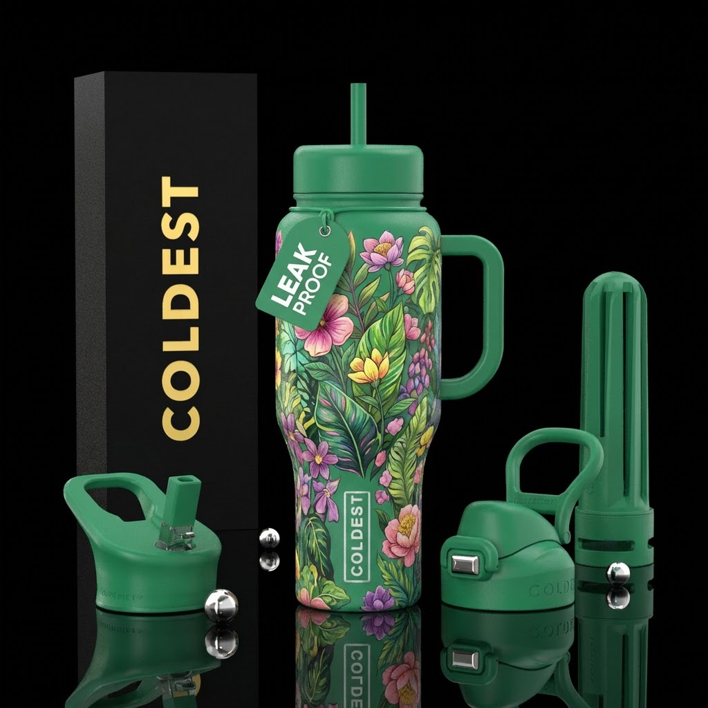 Blooming houseplants water bottle design