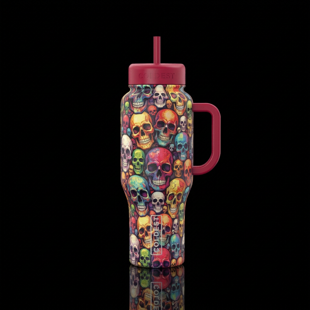 Skulls of different colors , sizes and shape water bottle design