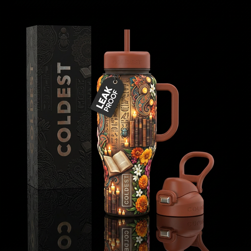 archaeology, bohemian, floral,  books scattered. C... water bottle design