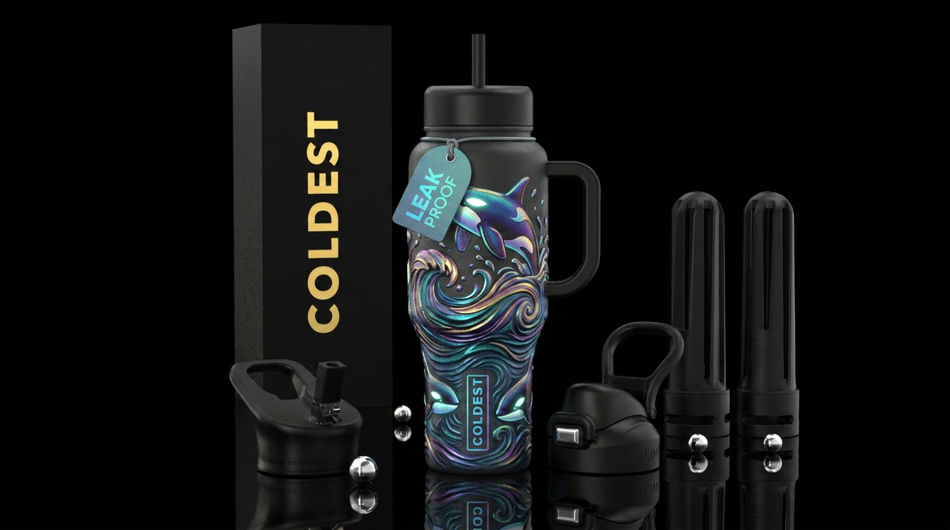 Orca waves water bottle design