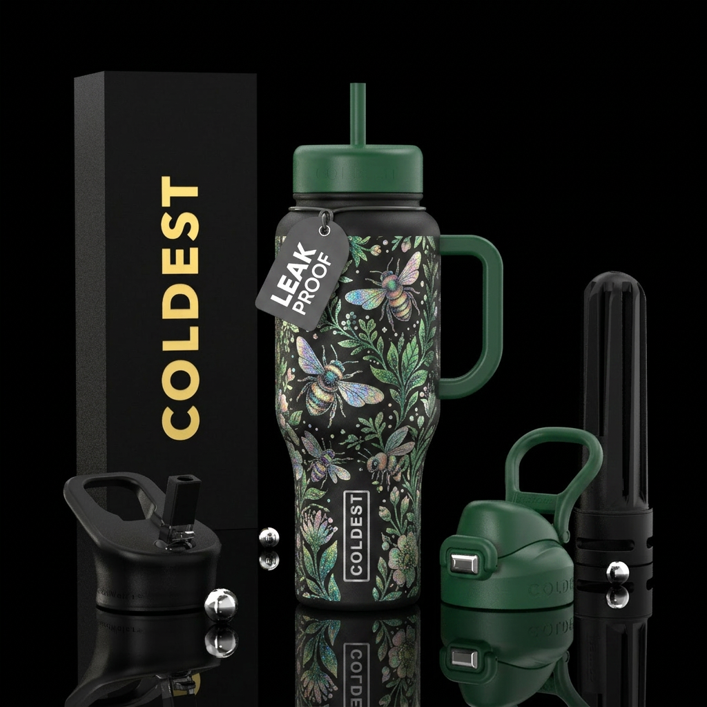 irridescent, sparkly, whimsical bees and pollinato... water bottle design