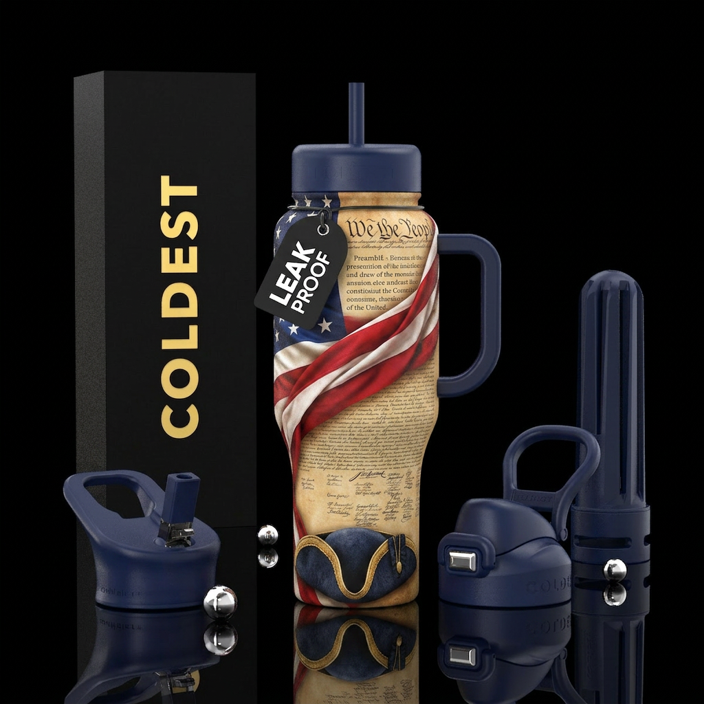 Preamble of the Constitution draped in the America... water bottle design