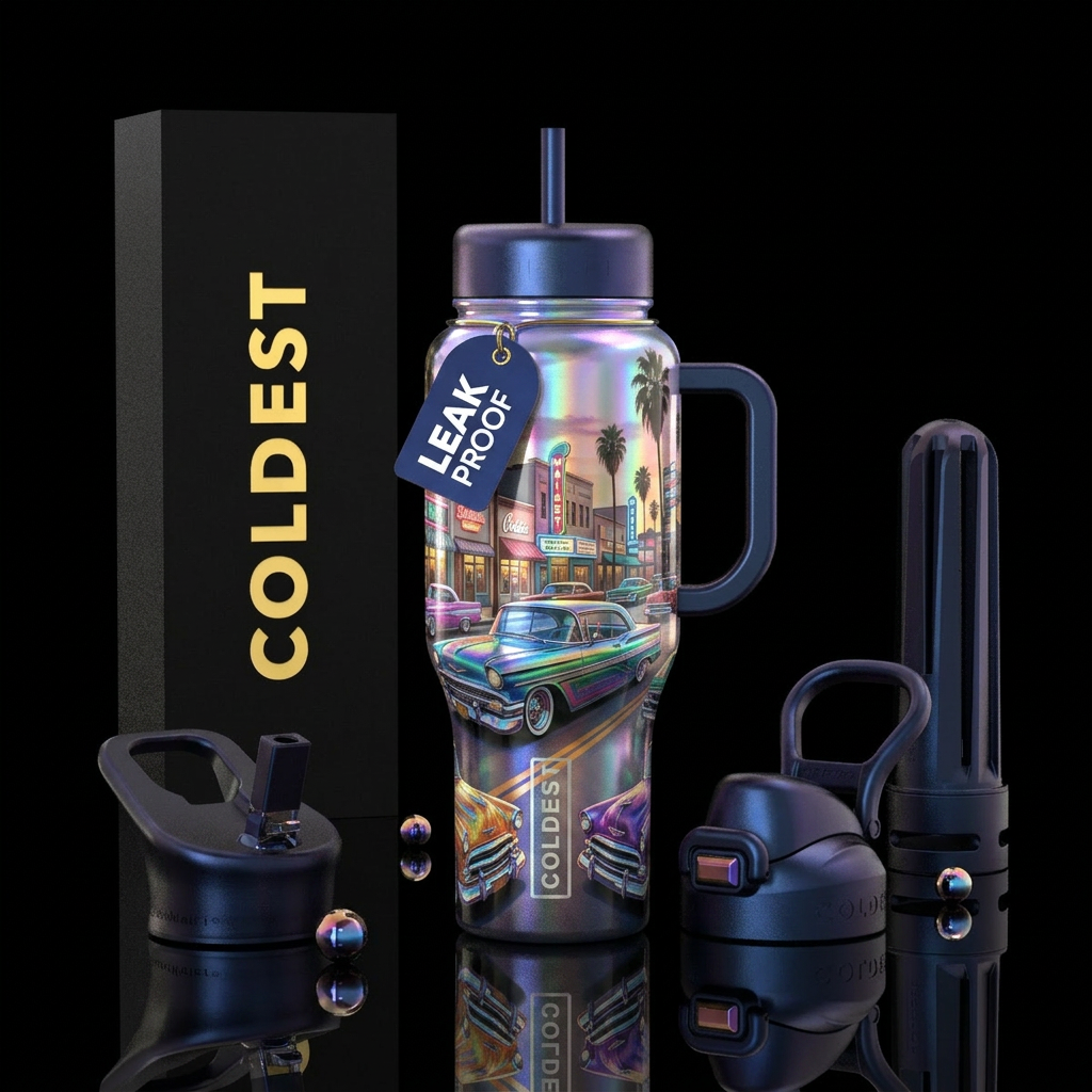 urban,  shiny, irridescent,  50's style cruising l... water bottle design