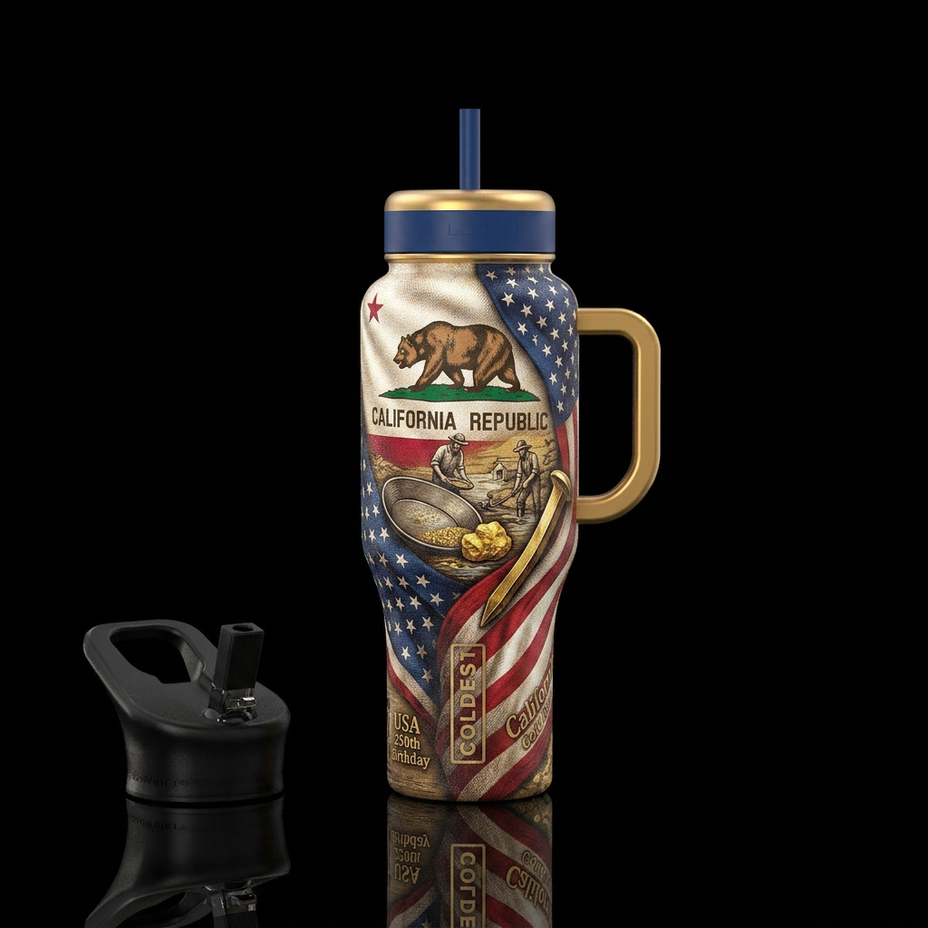 California  Gold Rush on Sutters Mill 250th USA bi... water bottle design
