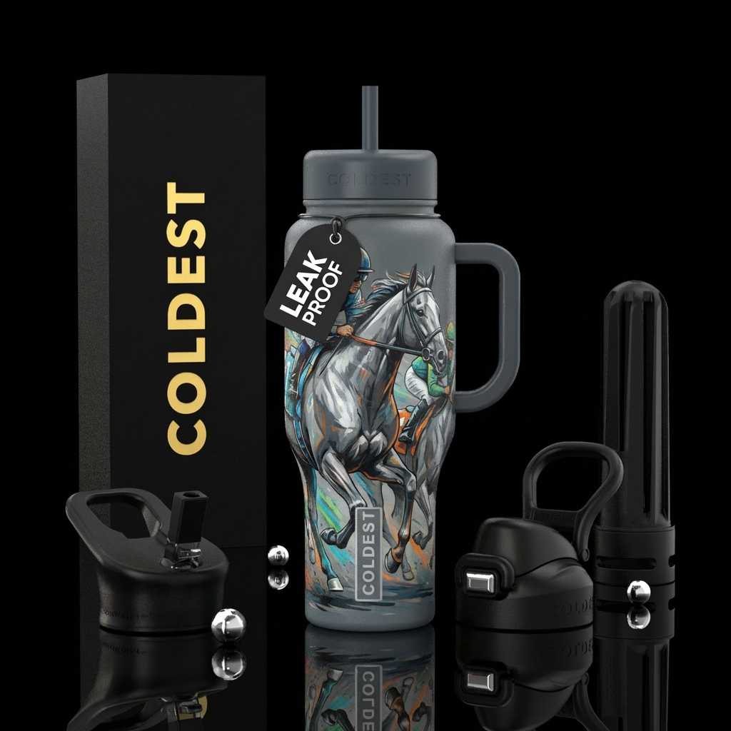 Grey Race Horse racing water bottle design