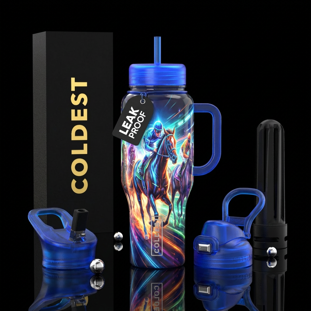 Glowimg race horse racing water bottle design