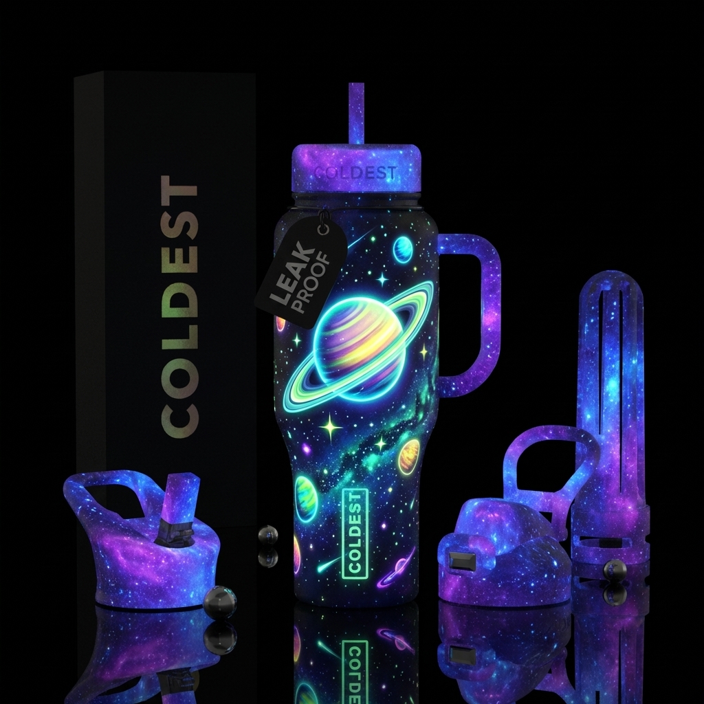 Glow in the dark Saturn 🪐 water bottle design
