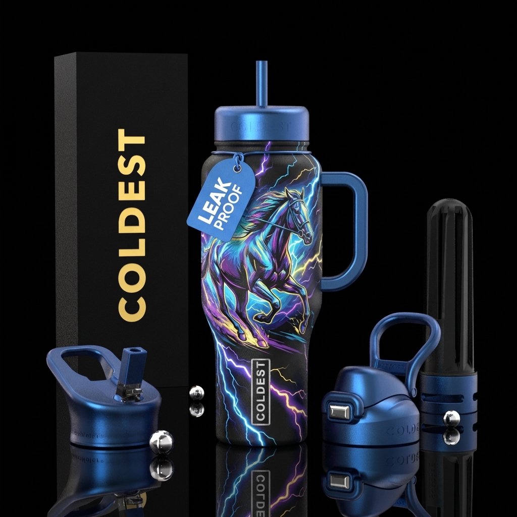Lightning and race horse water bottle design