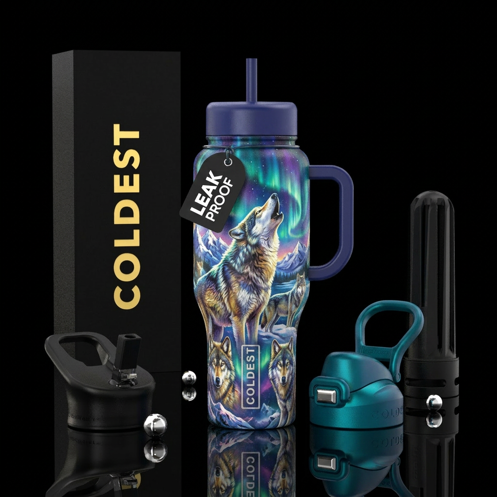 Howling wolf water bottle design
