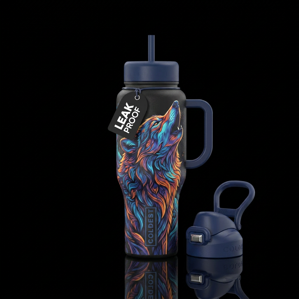 Howling wolf water bottle design