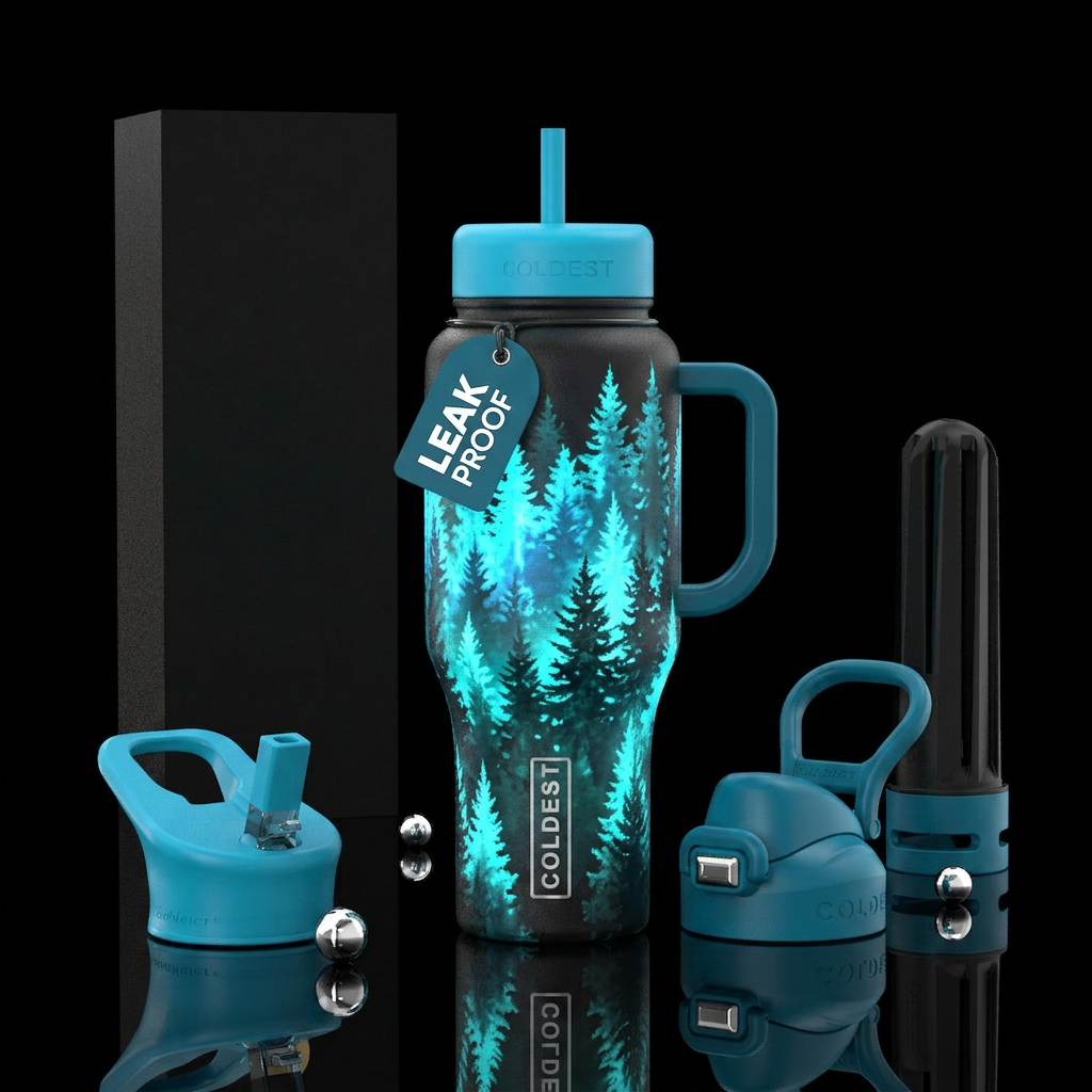 Trees glow water bottle design