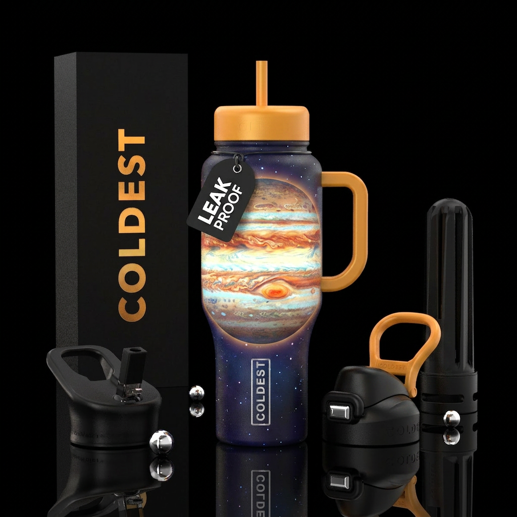 Glowing jupiter water bottle design
