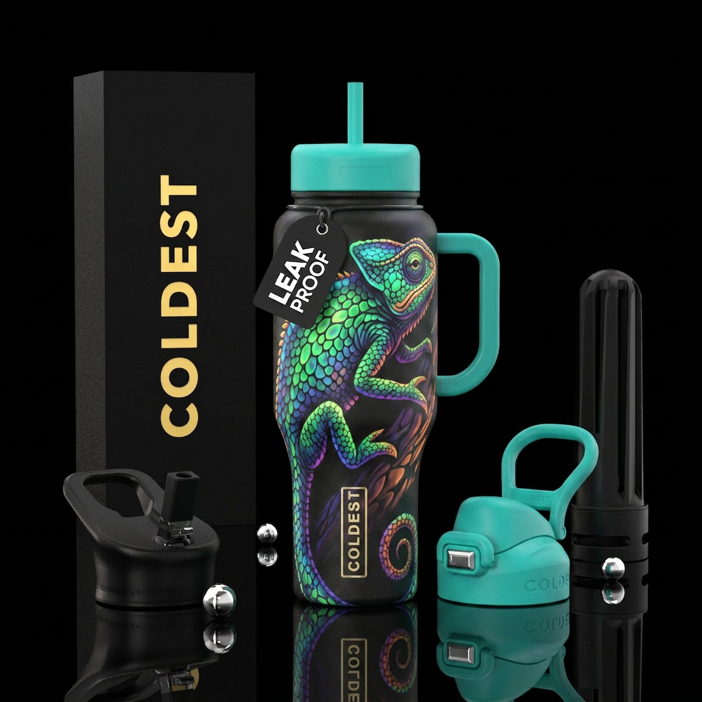 Chameleon  lizard  glow water bottle design