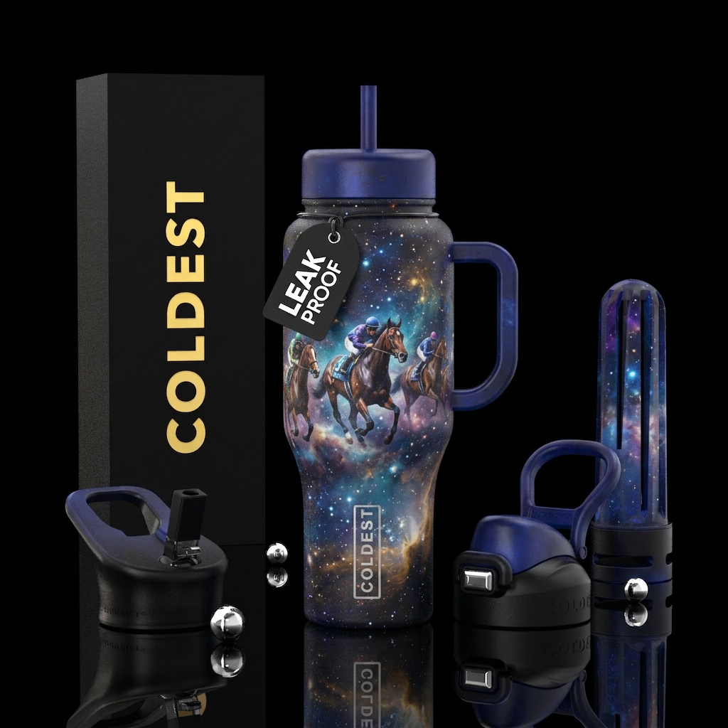 horse racing galaxy water bottle design