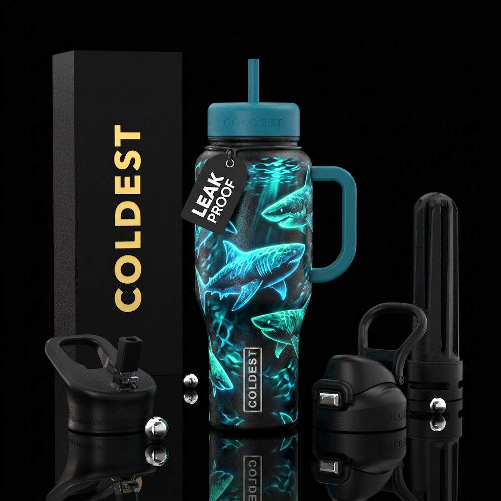 Shark glow water bottle design