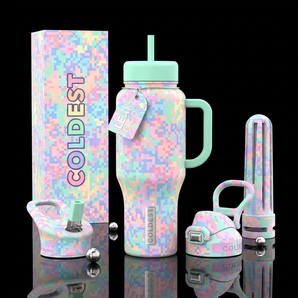 Pastel pixles water bottle design