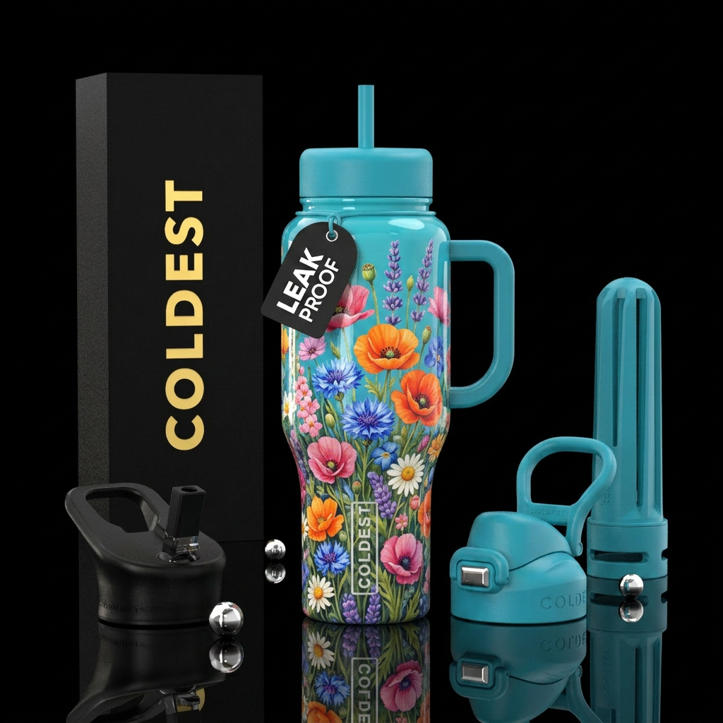 Wildflower blooming art water bottle design