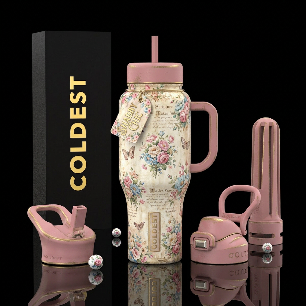Shabby chic water bottle design