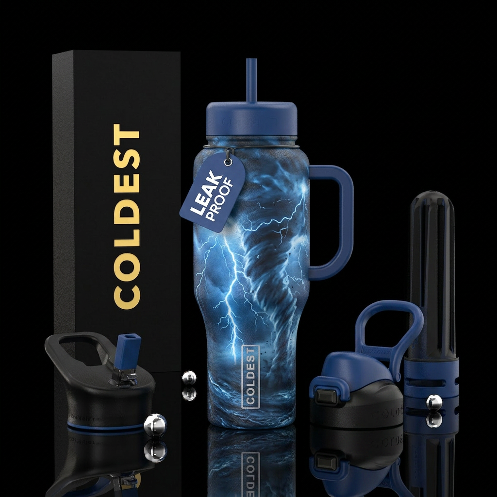 Storm bottle with reflective blue lightning and a ... water bottle design