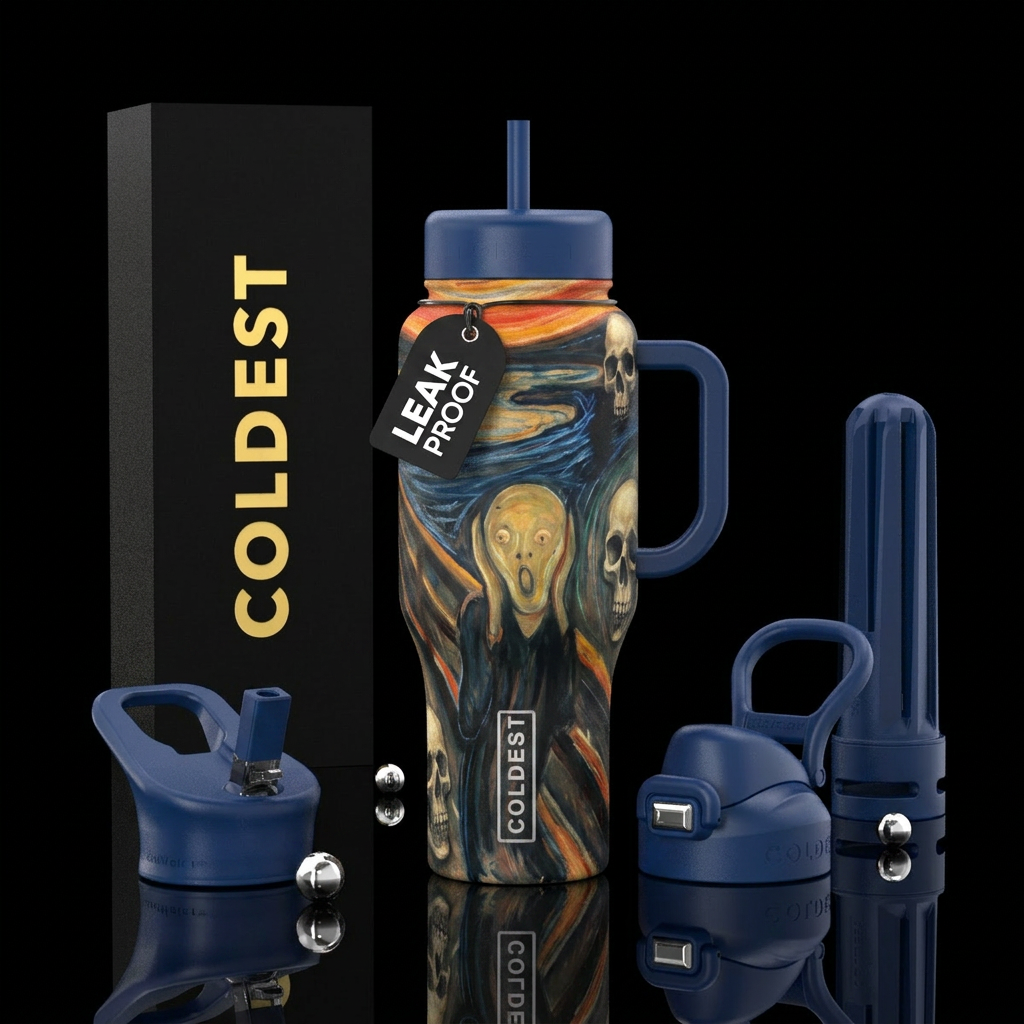 The Scream painting on skulls water bottle design