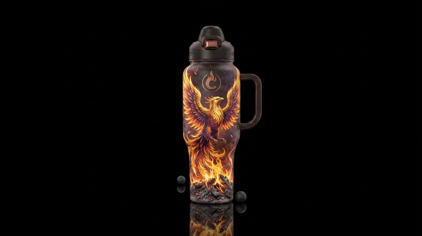 Phoenix, bursting into flames and being reborn fro... water bottle design