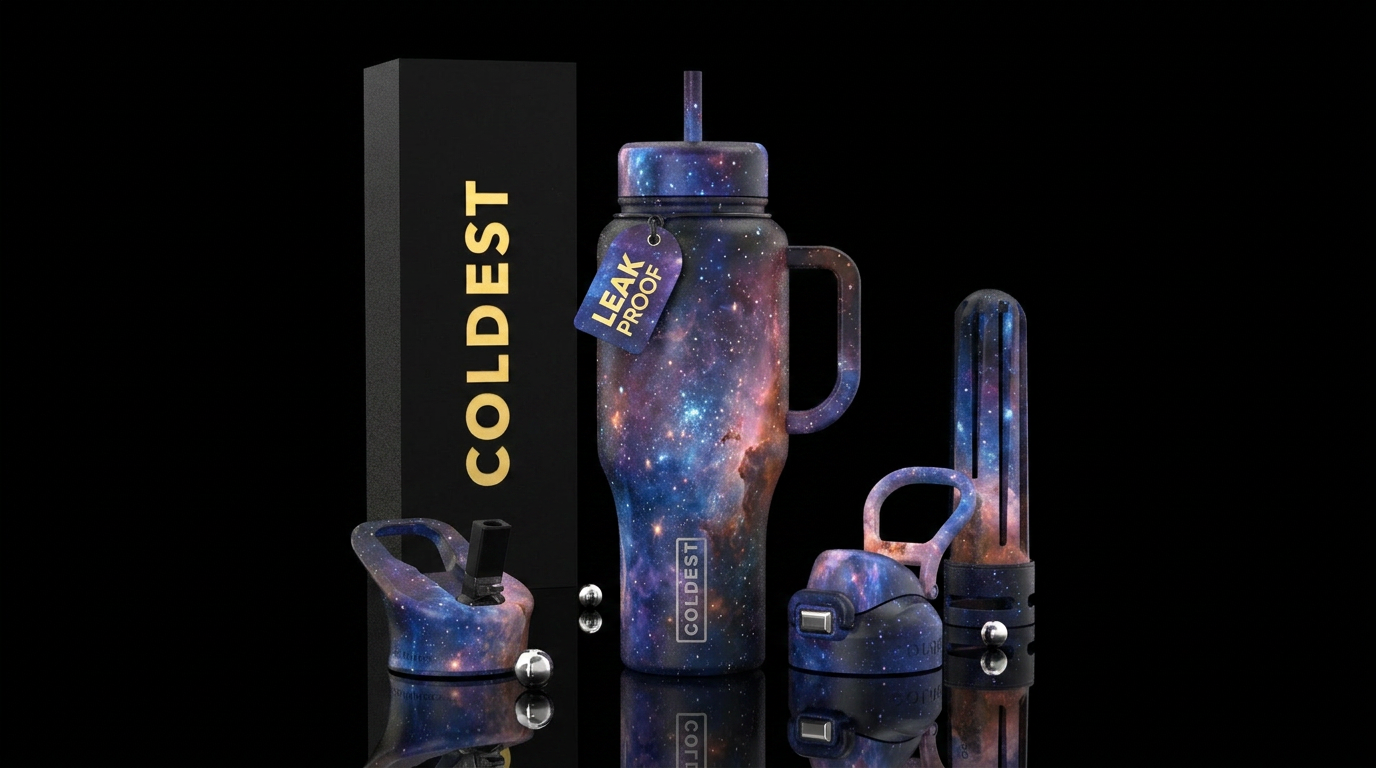 JWST deep space view water bottle design