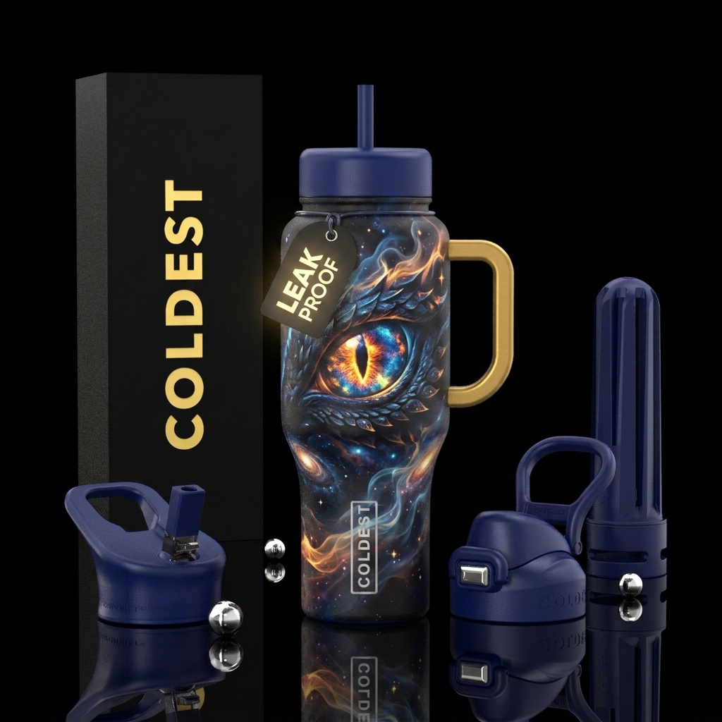 Celestial dragon eye, smoke, fantasy, glowie water bottle design