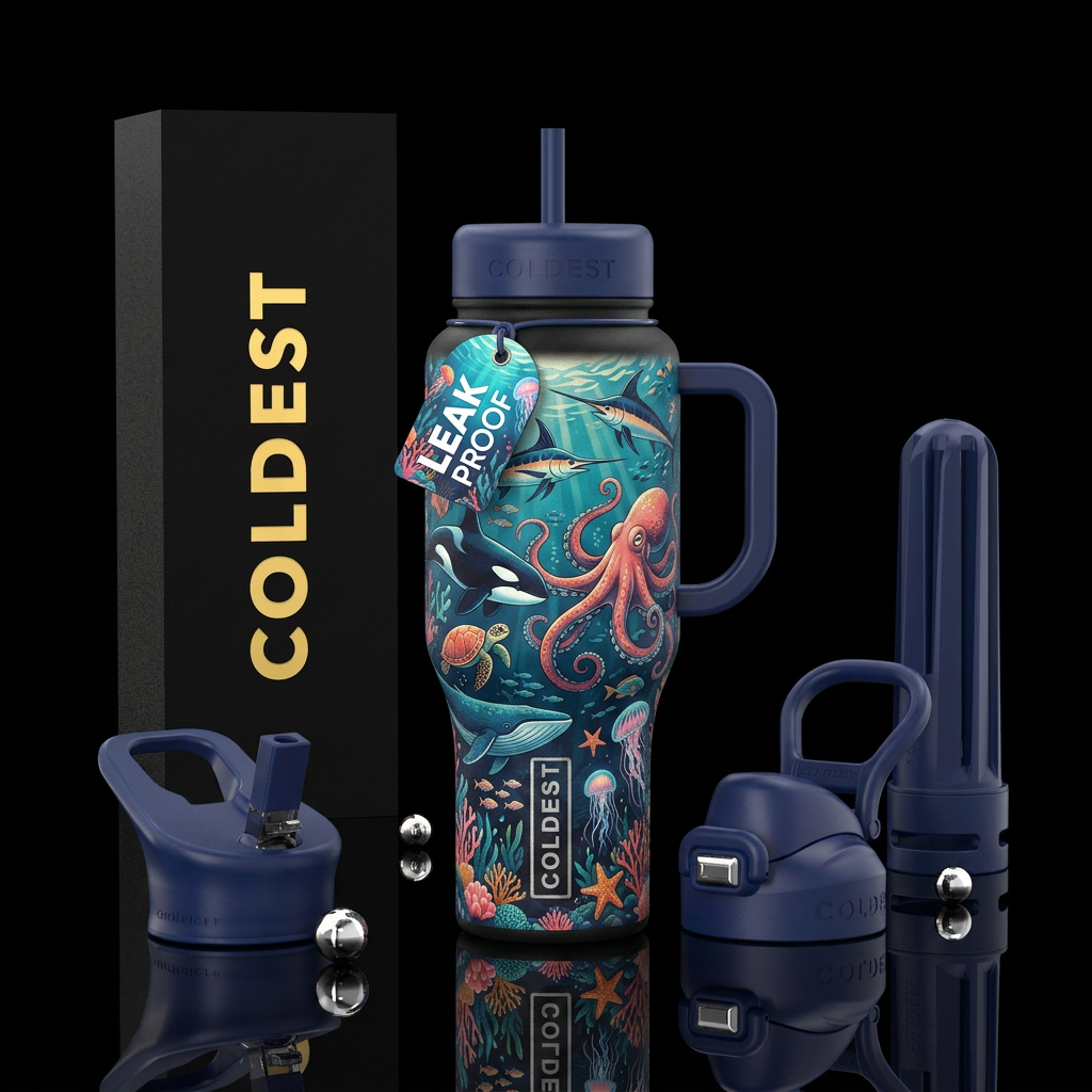 Kraken, orca, swordfish, starfish, jellyfish, whal... water bottle design