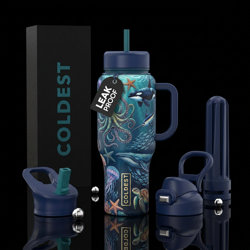 Kraken, orca, swordfish, starfish, jellyfish, whal... water bottle design