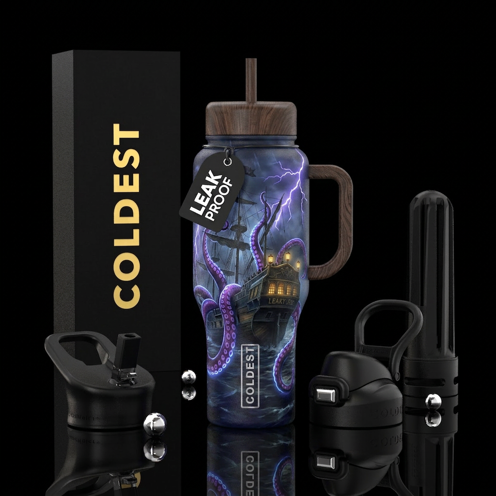 Purple Kraken tentacles wrapped around a large shi... water bottle design