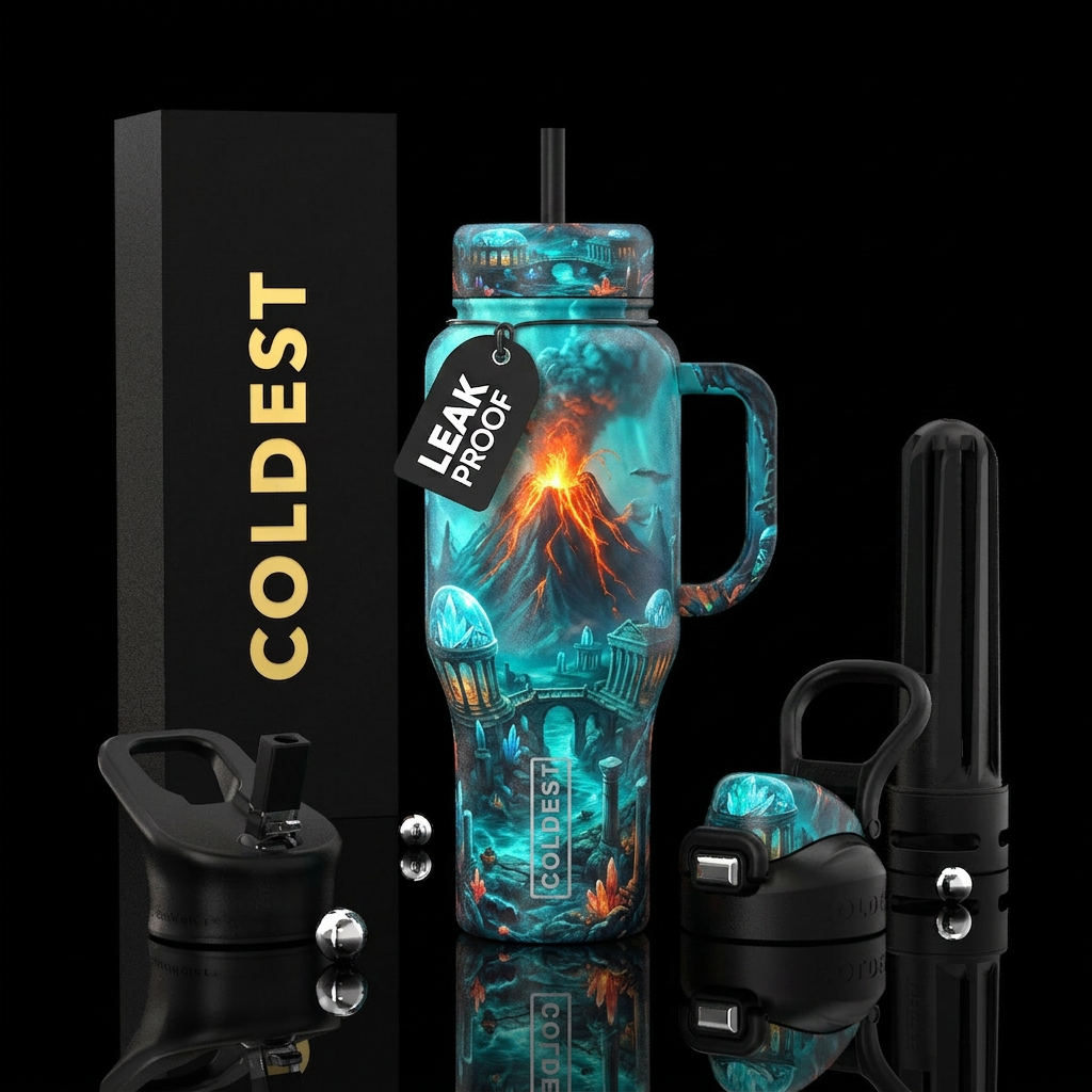 Atlantis, underwater volcano water bottle design