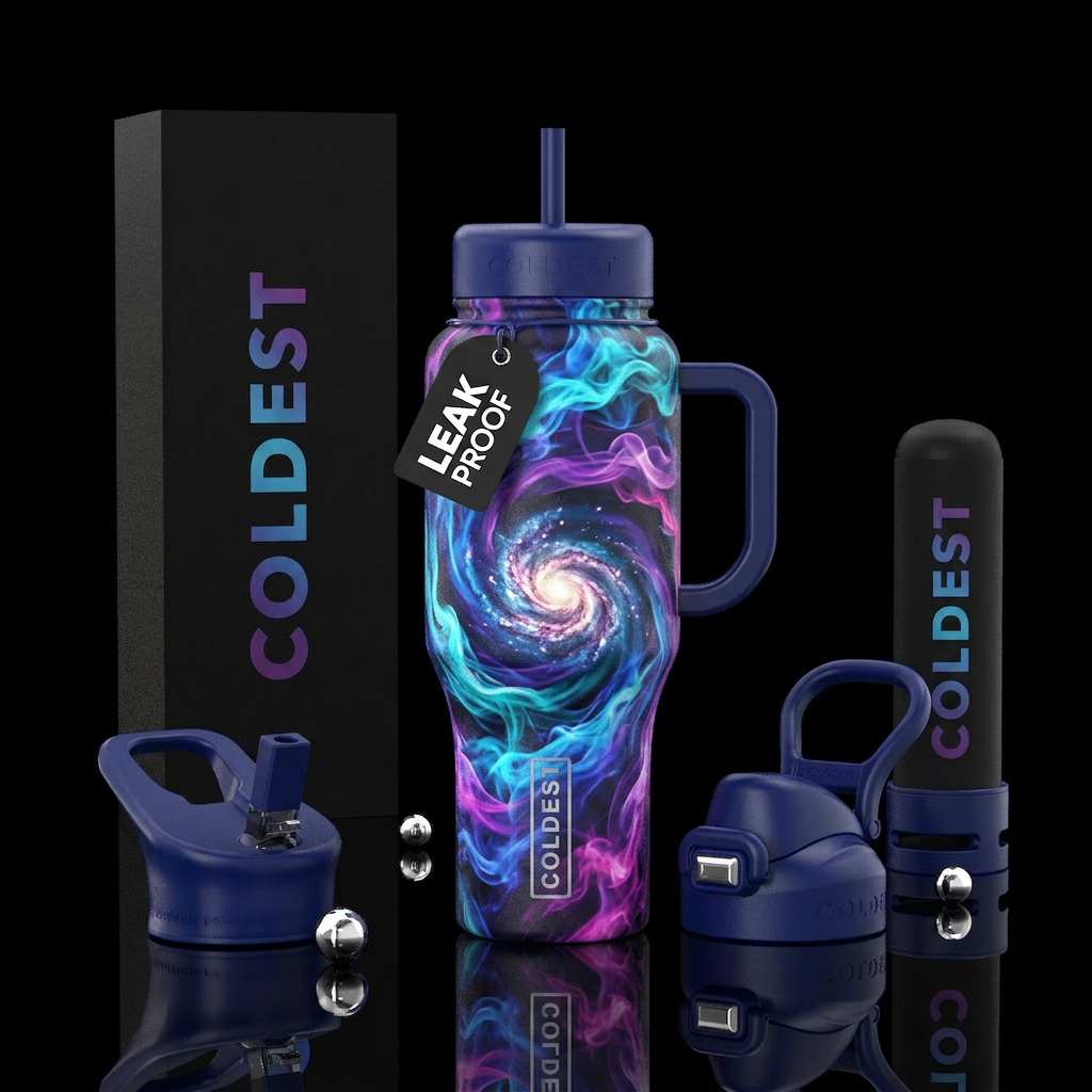 Spiral galaxy, colorful spiral smoke water bottle design