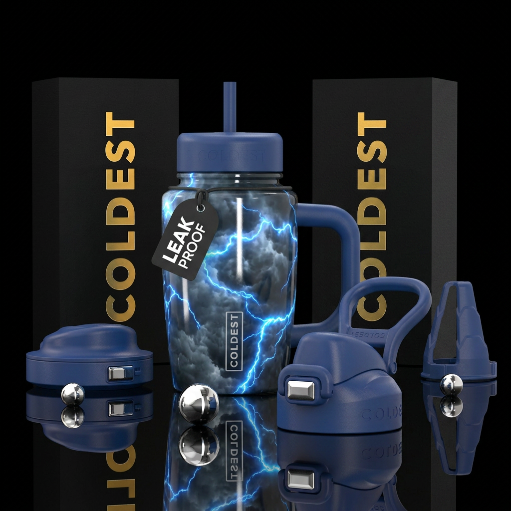 Storm clouds, blue glowie lightning water bottle design