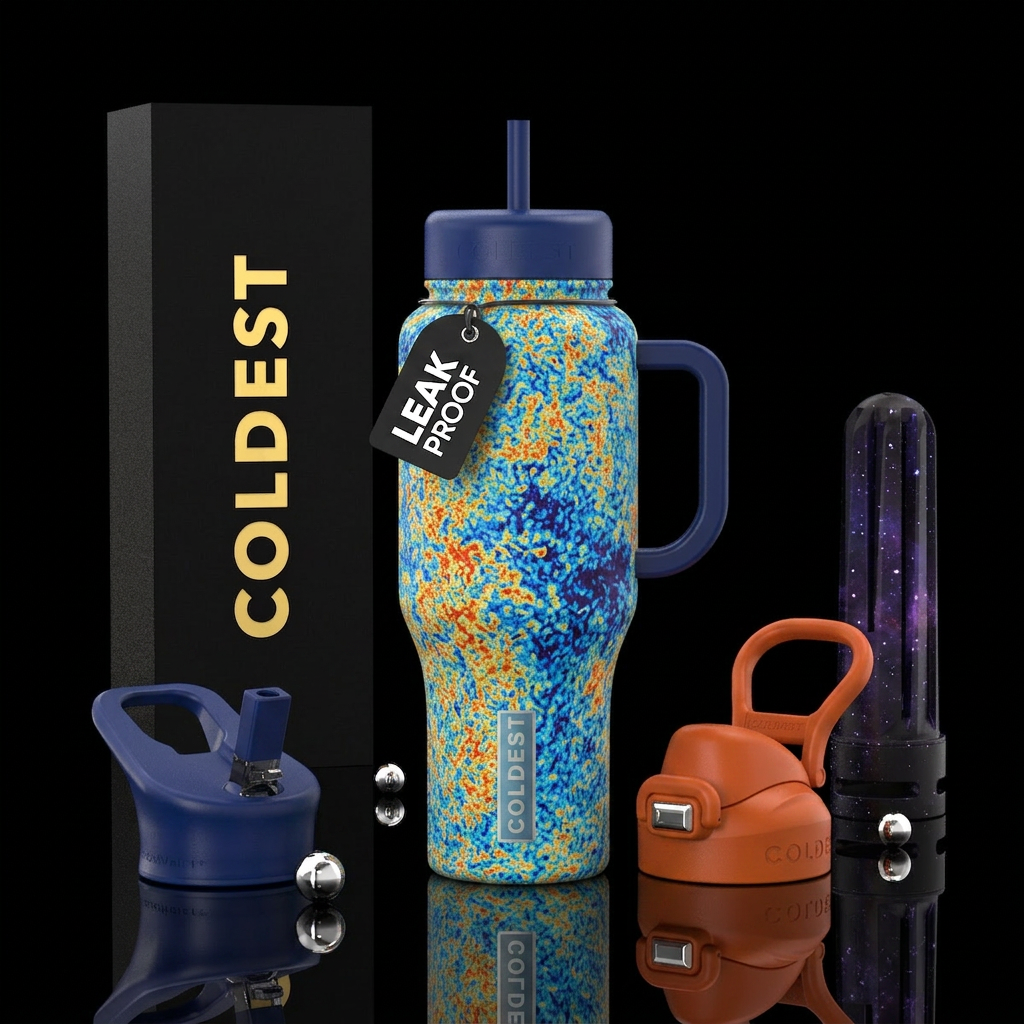 Cosmic microwave background water bottle design