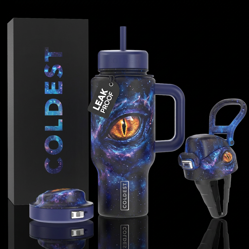 Celestial dragon eye space, clean, minimalist, sim... water bottle design