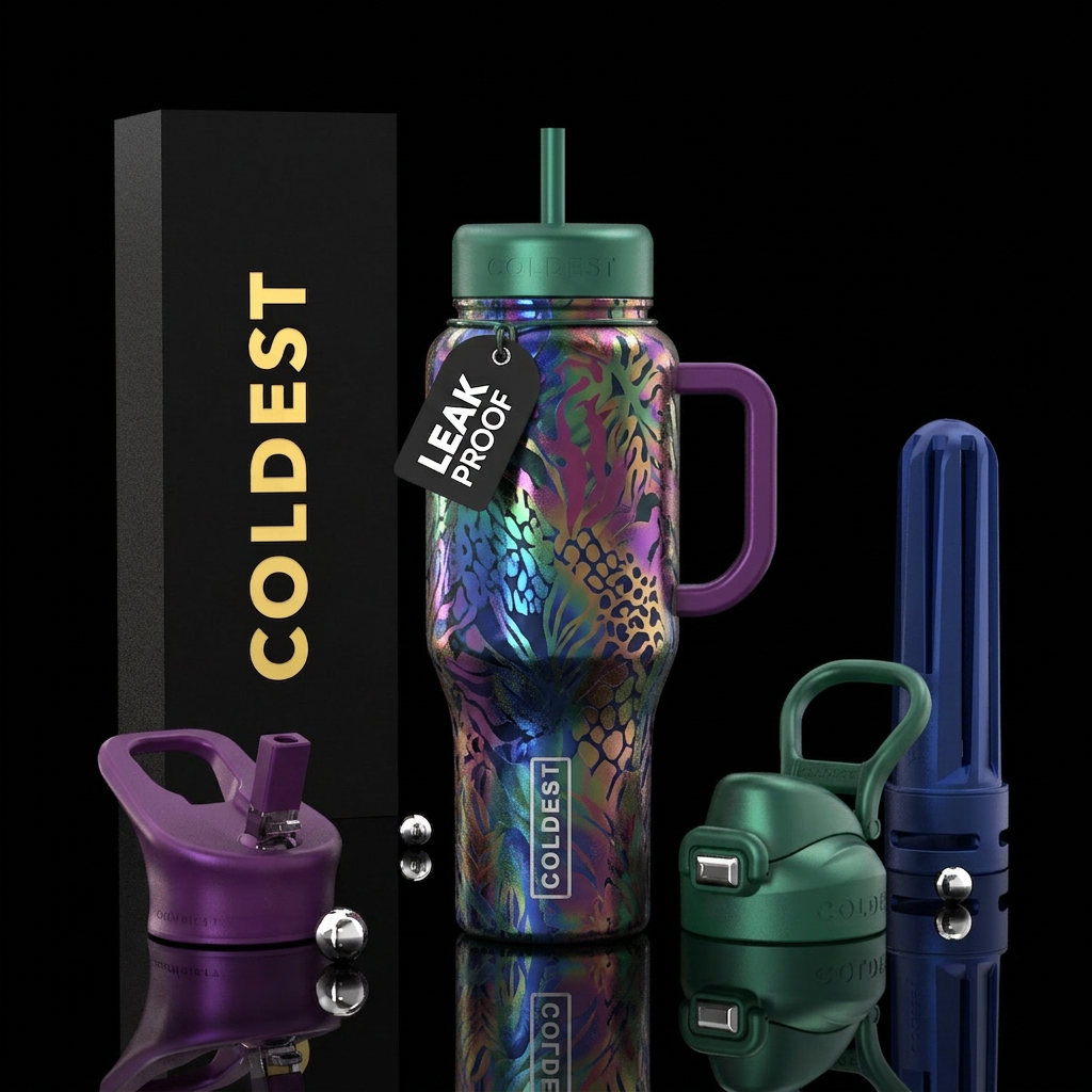 chameleon, wild, opulent water bottle design