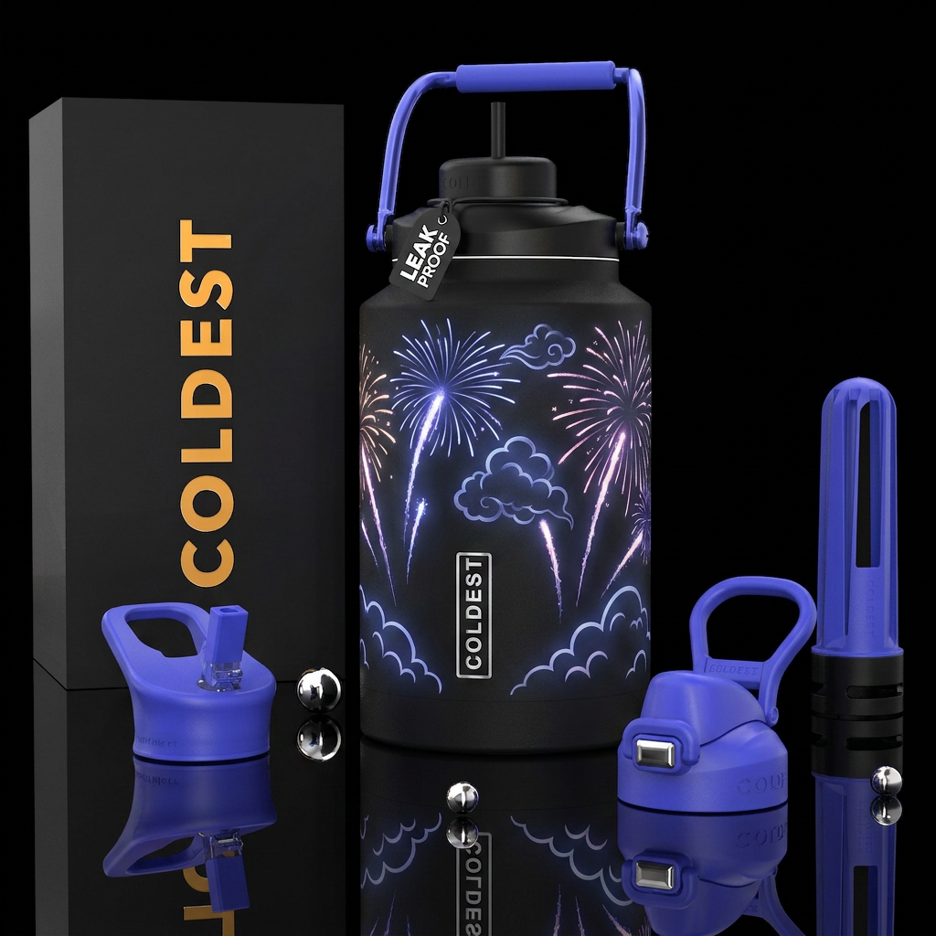 Fireworks, smoke, glowie, clean, minimalist, simpl... water bottle design
