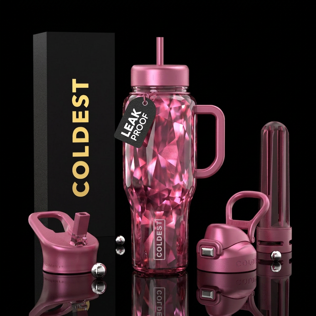 Pink sapphire, shimmer water bottle design