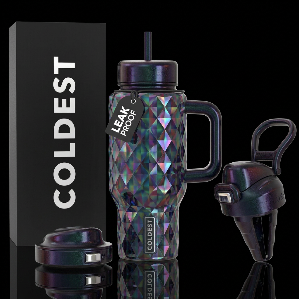 Onyx, shimmer, gem cut water bottle design