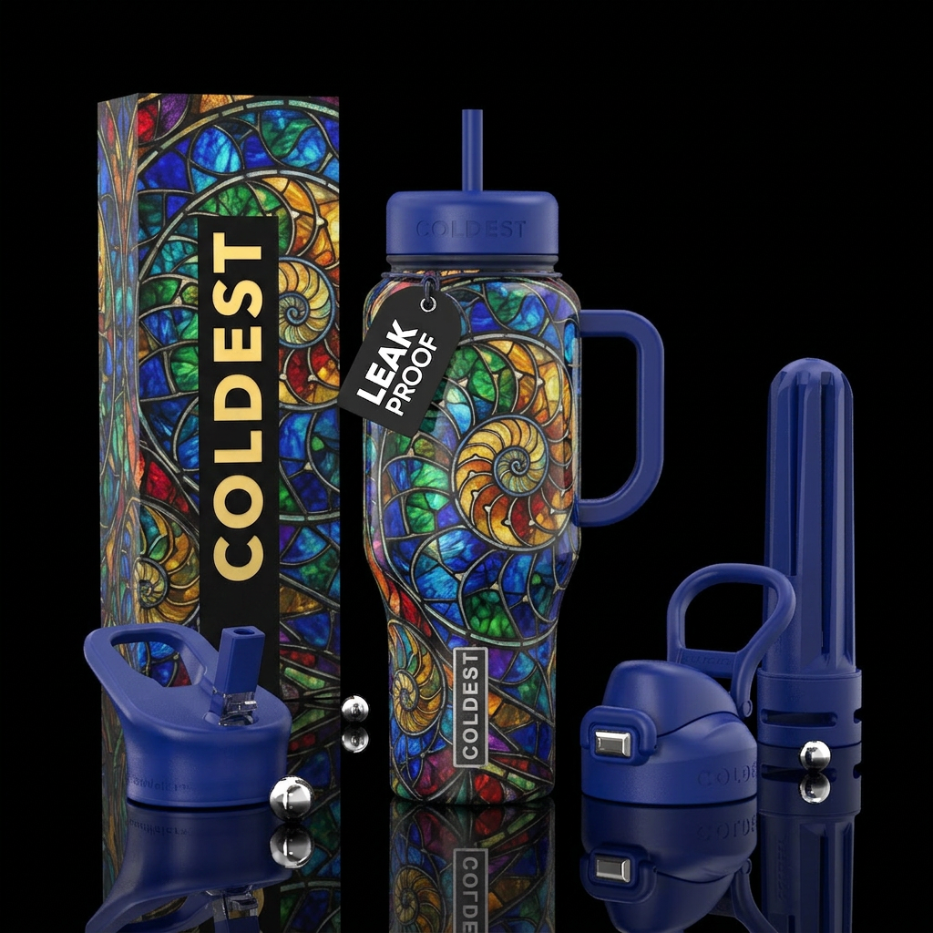 Natures ratio, stained glass water bottle design
