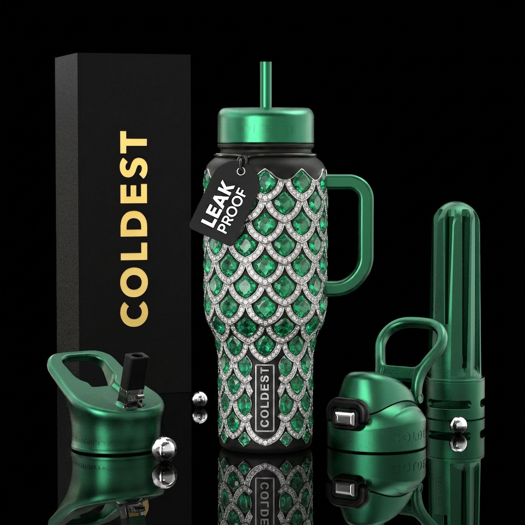 Diamonds and emeralds in the shape of dragon scale... water bottle design